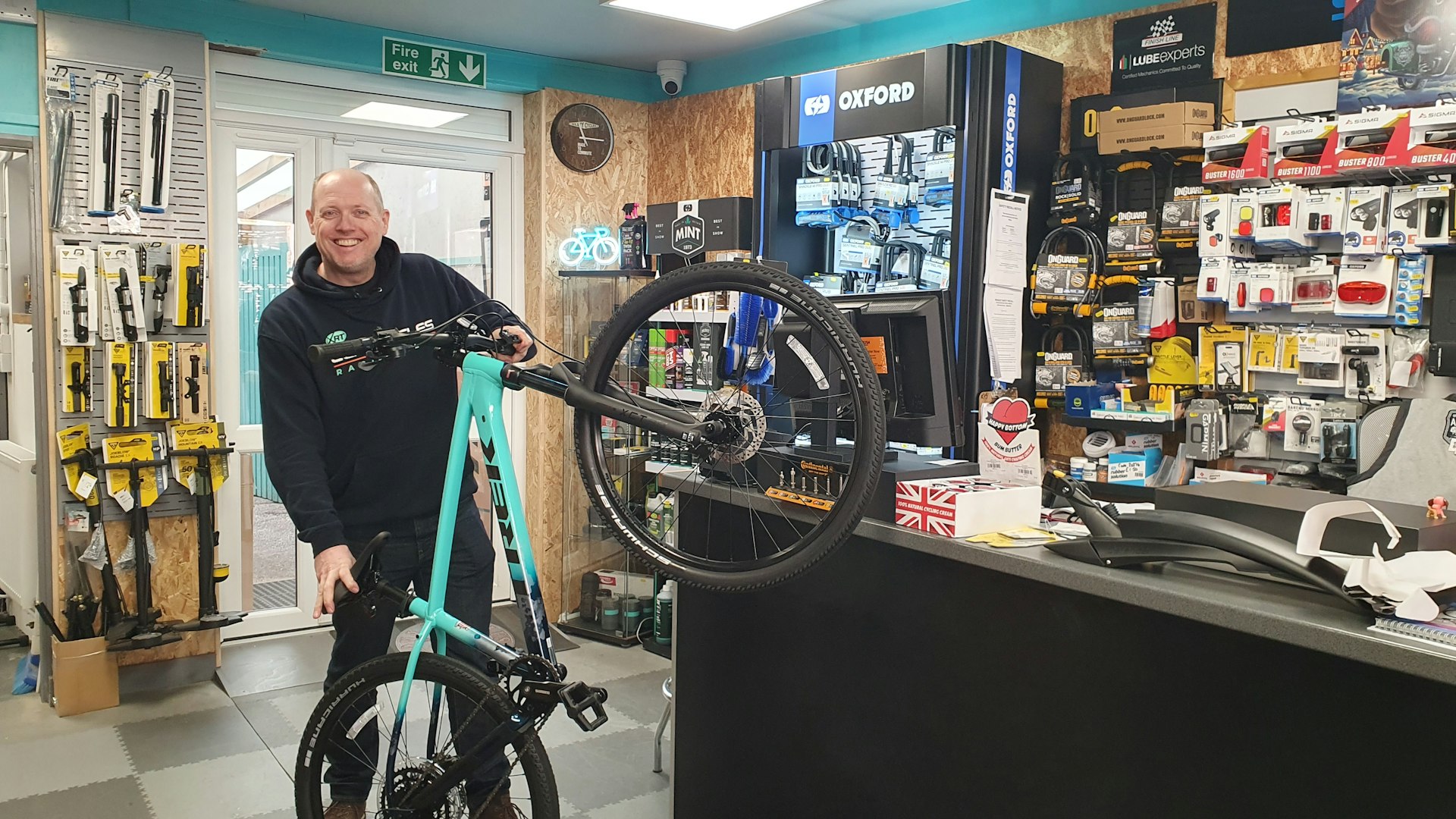 Steve Grimwood inside Elmy Cycles